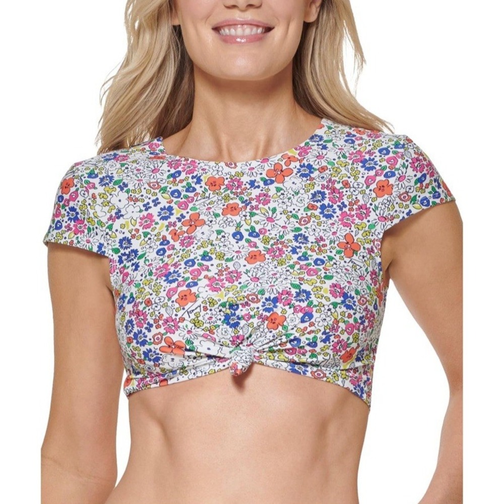 NWT Tommy Hilfiger Women's Knotted Printed Swim Top - Sz XXL‎ - White Multicolor